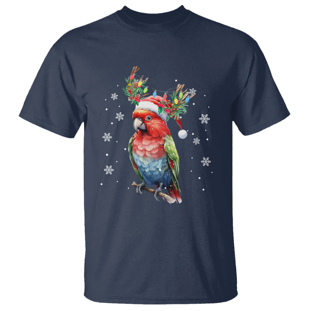 Christmas T Shirt Cute Parot Reindeer Santa Hat - Wonder Print Shop