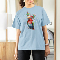 Christmas T Shirt For Women Cute Parot Reindeer Santa Hat - Wonder Print Shop