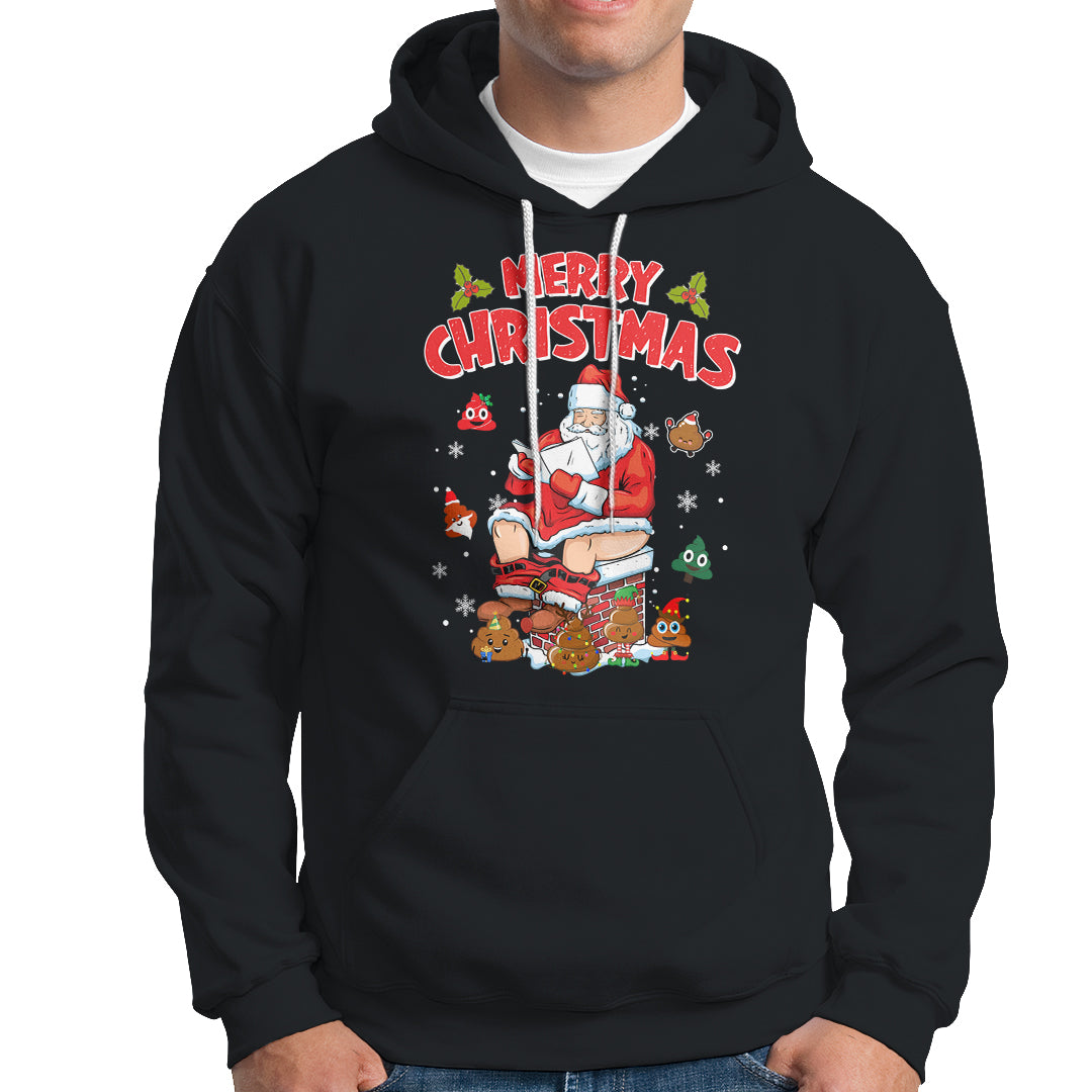 Christmas Hoodie Funny Santa Pooping Down The Chimney - Wonder Print Shop