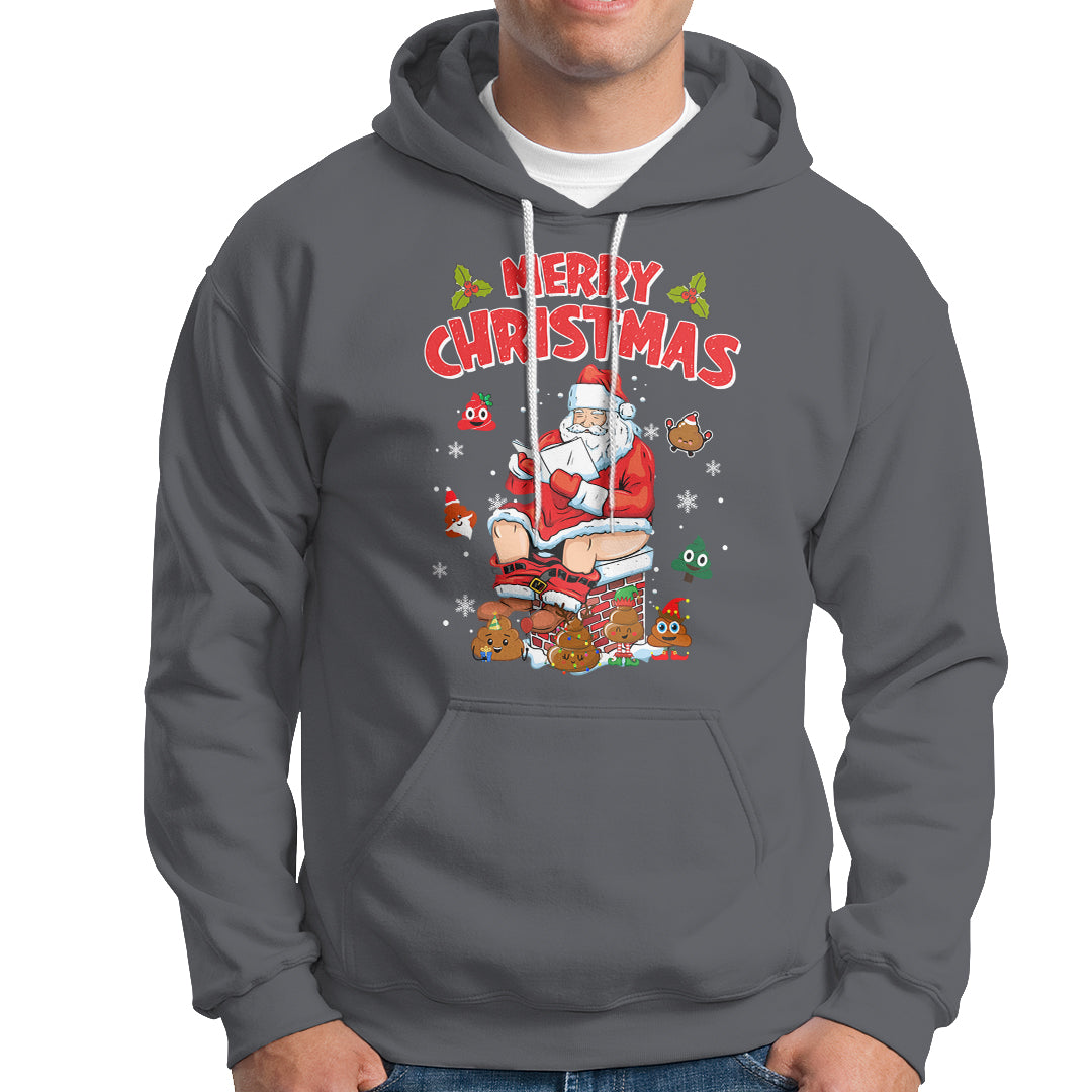 Christmas Hoodie Funny Santa Pooping Down The Chimney - Wonder Print Shop