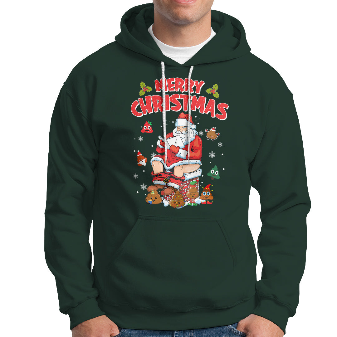 Christmas Hoodie Funny Santa Pooping Down The Chimney - Wonder Print Shop