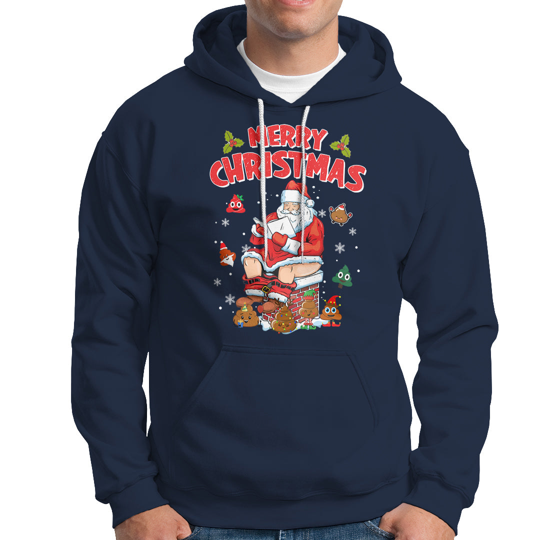 Christmas Hoodie Funny Santa Pooping Down The Chimney - Wonder Print Shop