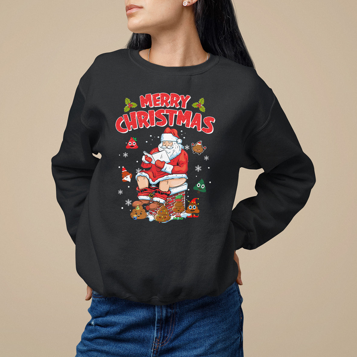 Christmas Sweatshirt Funny Santa Pooping Down The Chimney - Wonder Print Shop