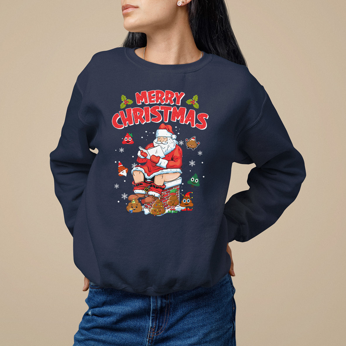 Christmas Sweatshirt Funny Santa Pooping Down The Chimney - Wonder Print Shop