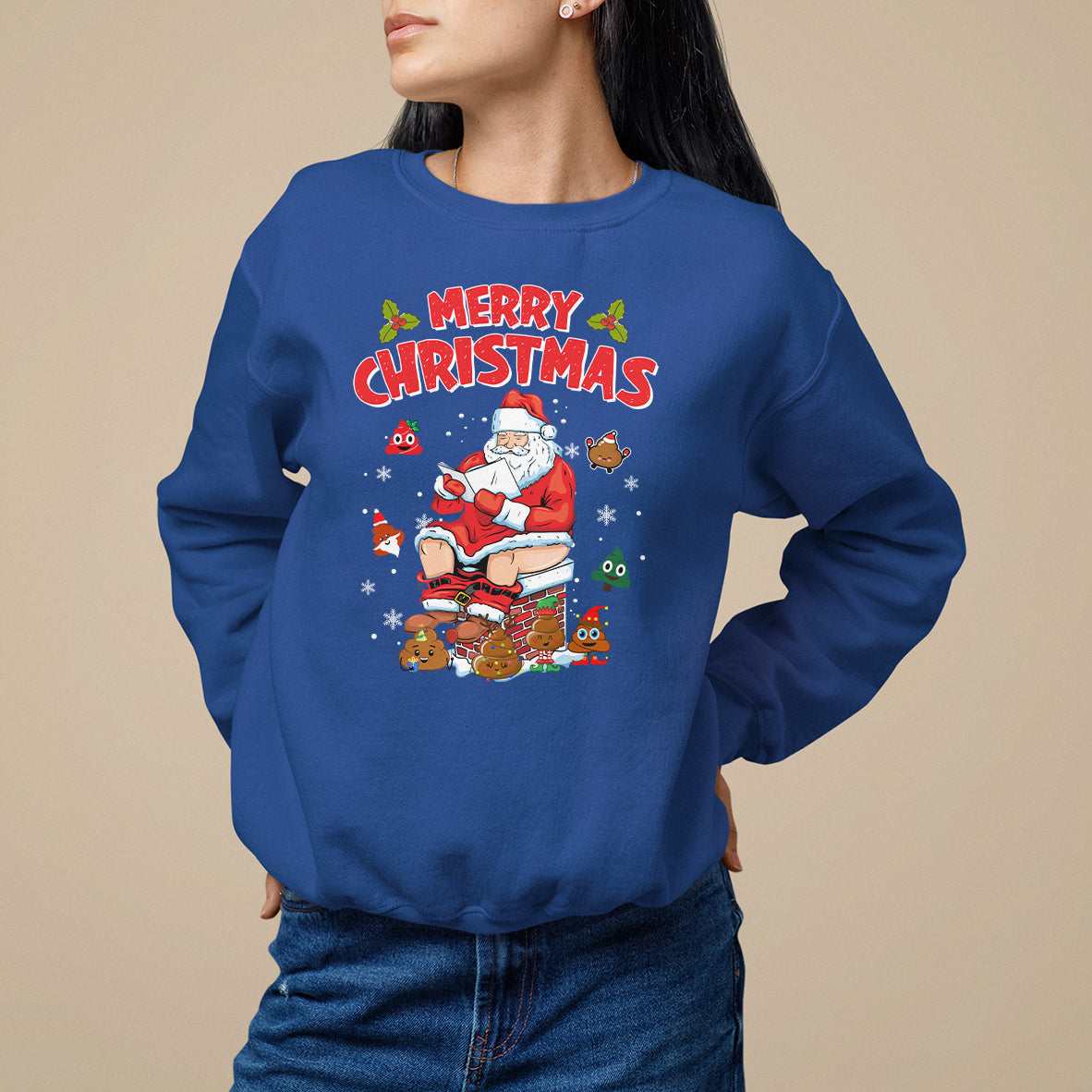 Christmas Sweatshirt Funny Santa Pooping Down The Chimney - Wonder Print Shop