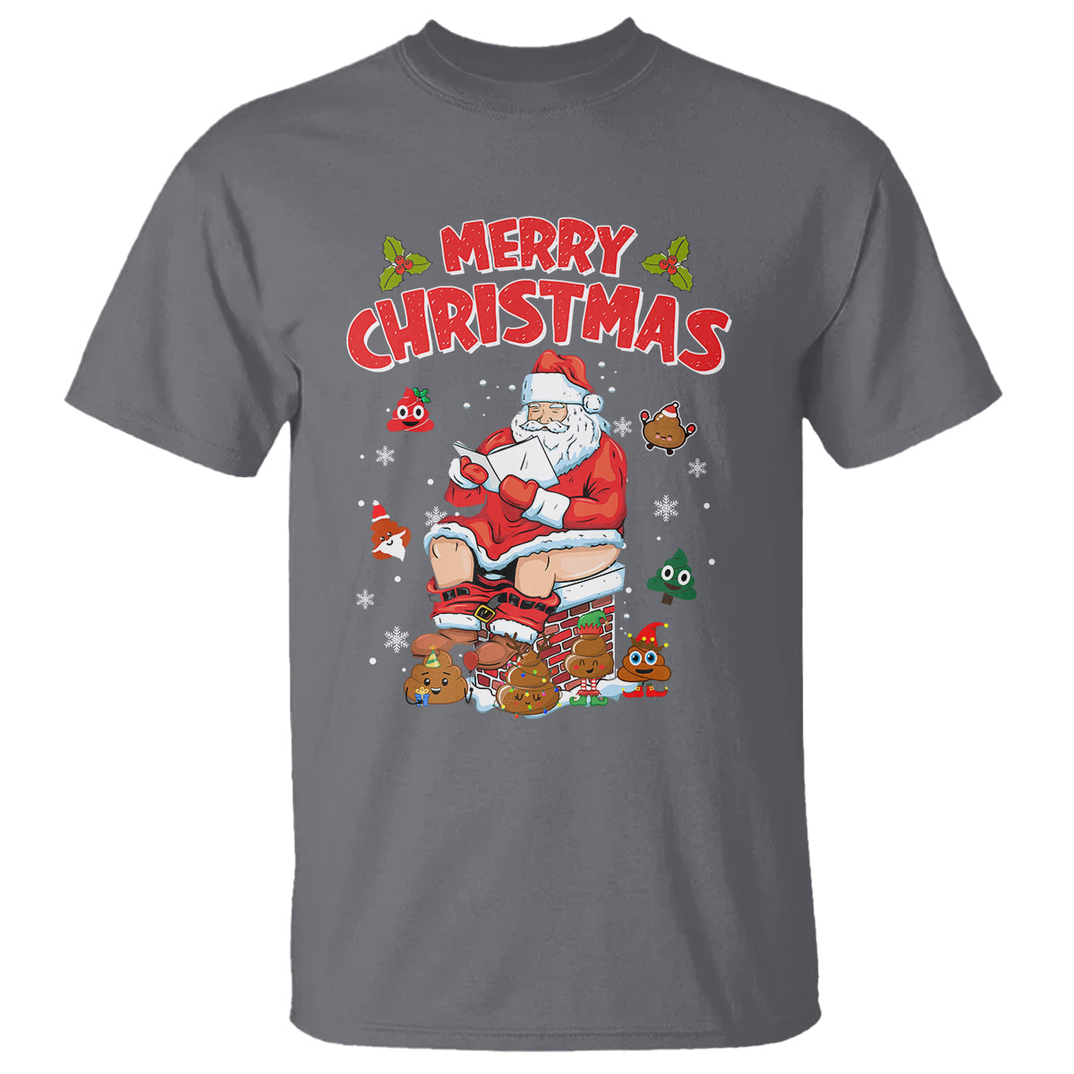 Christmas T Shirt Funny Santa Pooping Down The Chimney - Wonder Print Shop