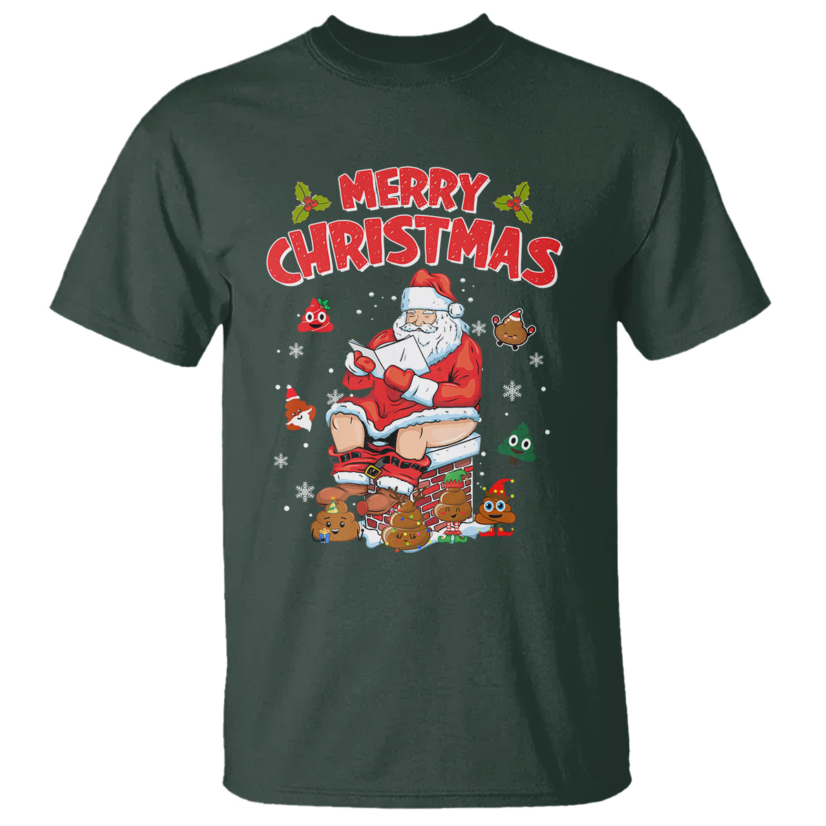 Christmas T Shirt Funny Santa Pooping Down The Chimney - Wonder Print Shop