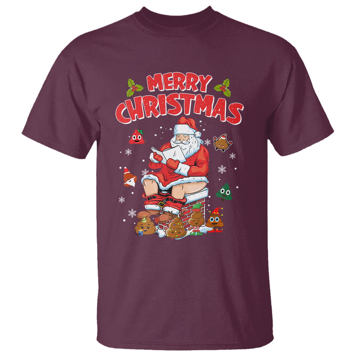 Christmas T Shirt Funny Santa Pooping Down The Chimney - Wonder Print Shop