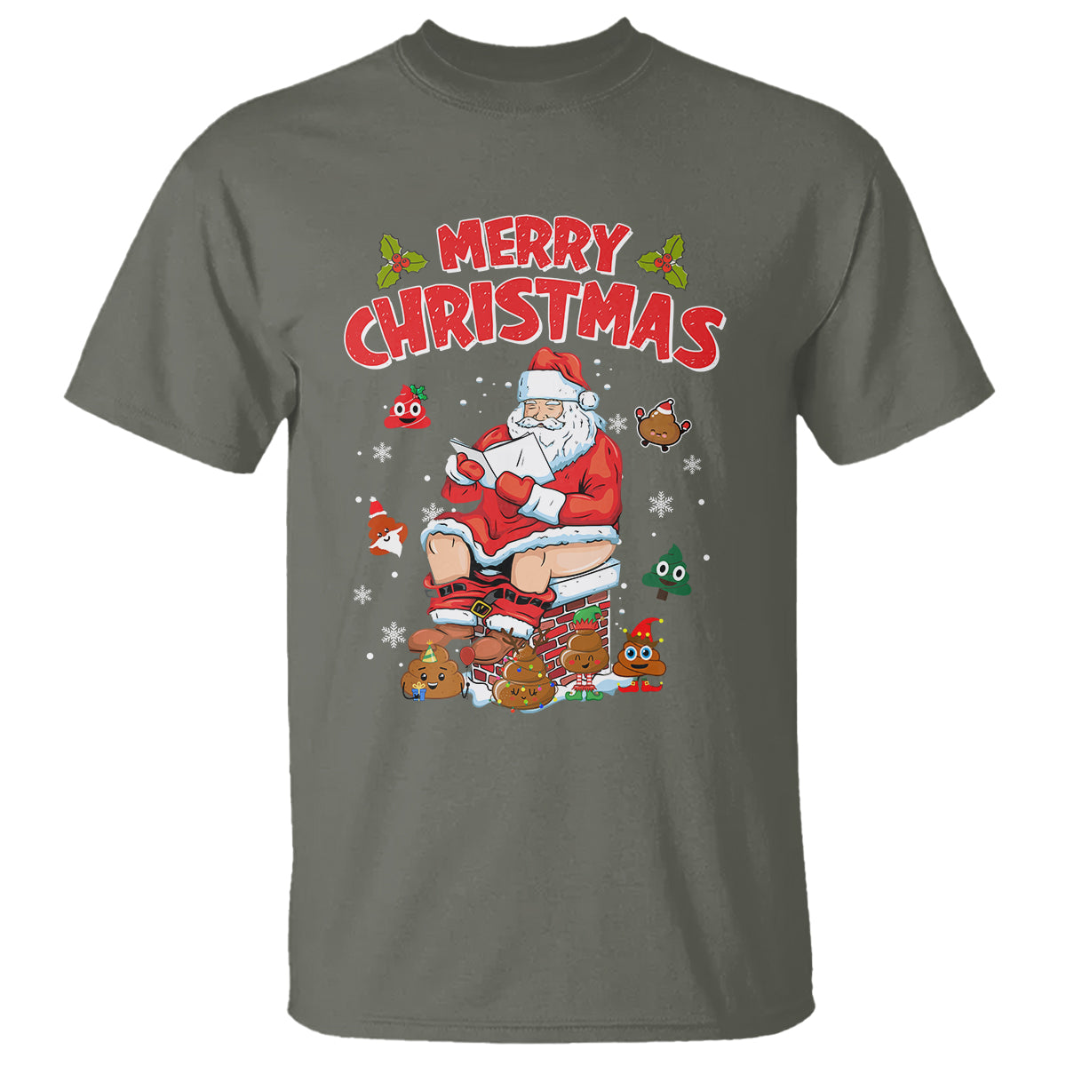 Christmas T Shirt Funny Santa Pooping Down The Chimney - Wonder Print Shop