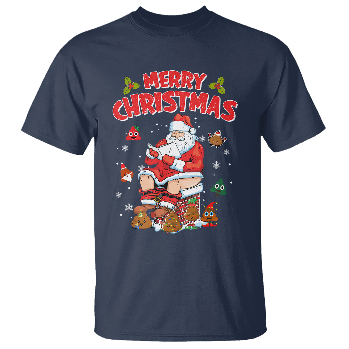 Christmas T Shirt Funny Santa Pooping Down The Chimney - Wonder Print Shop