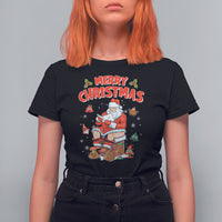 Christmas T Shirt For Women Funny Santa Pooping Down The Chimney - Wonder Print Shop
