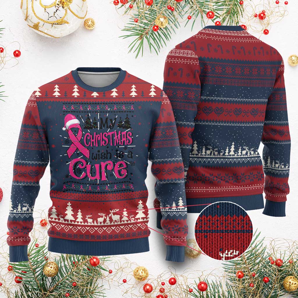 My Christmas Wish Is A Cure Breast Cancer Ugly Christmas Sweater - Wonder Print Shop