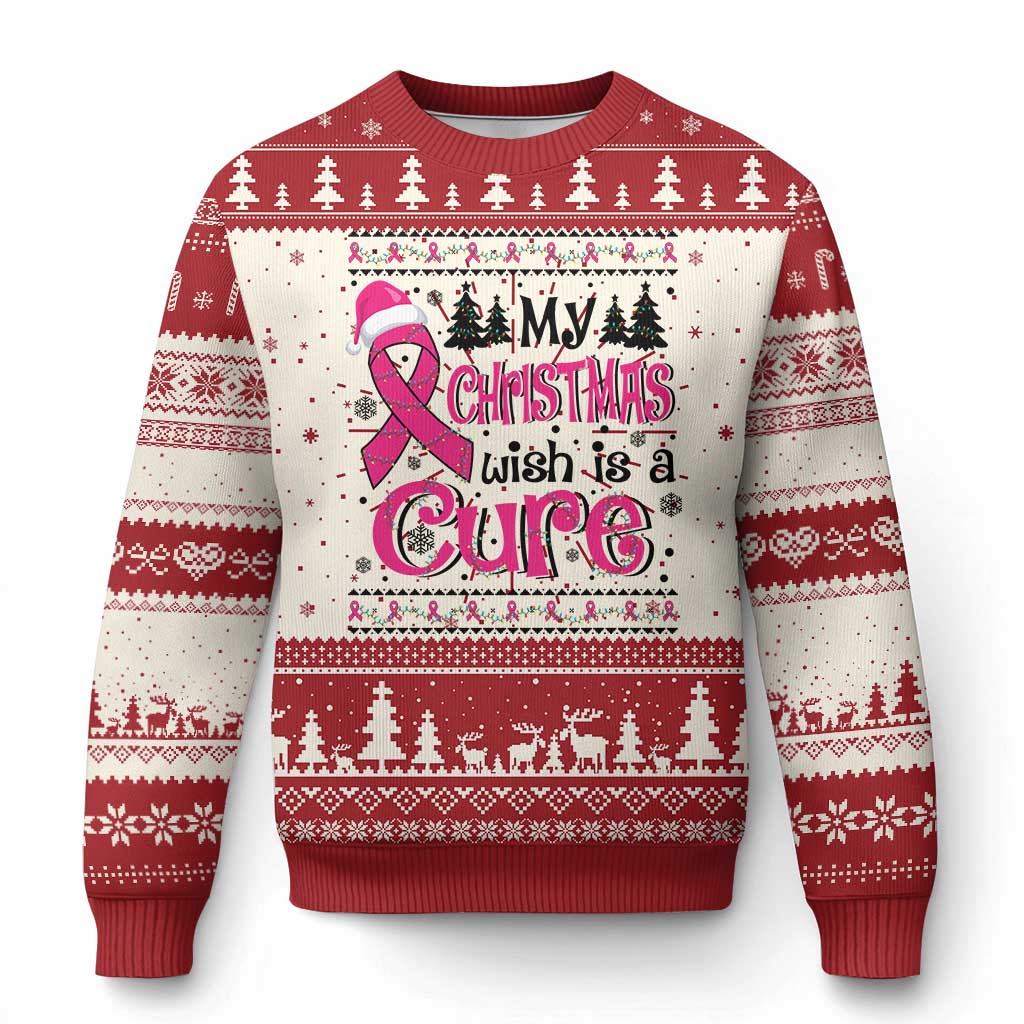 My Christmas Wish Is A Cure Breast Cancer Ugly Christmas Sweater - Wonder Print Shop