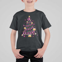 Christmas Breast Cancer T Shirt For Kid Pink Ribbon Xmas Tree - Wonder Print Shop