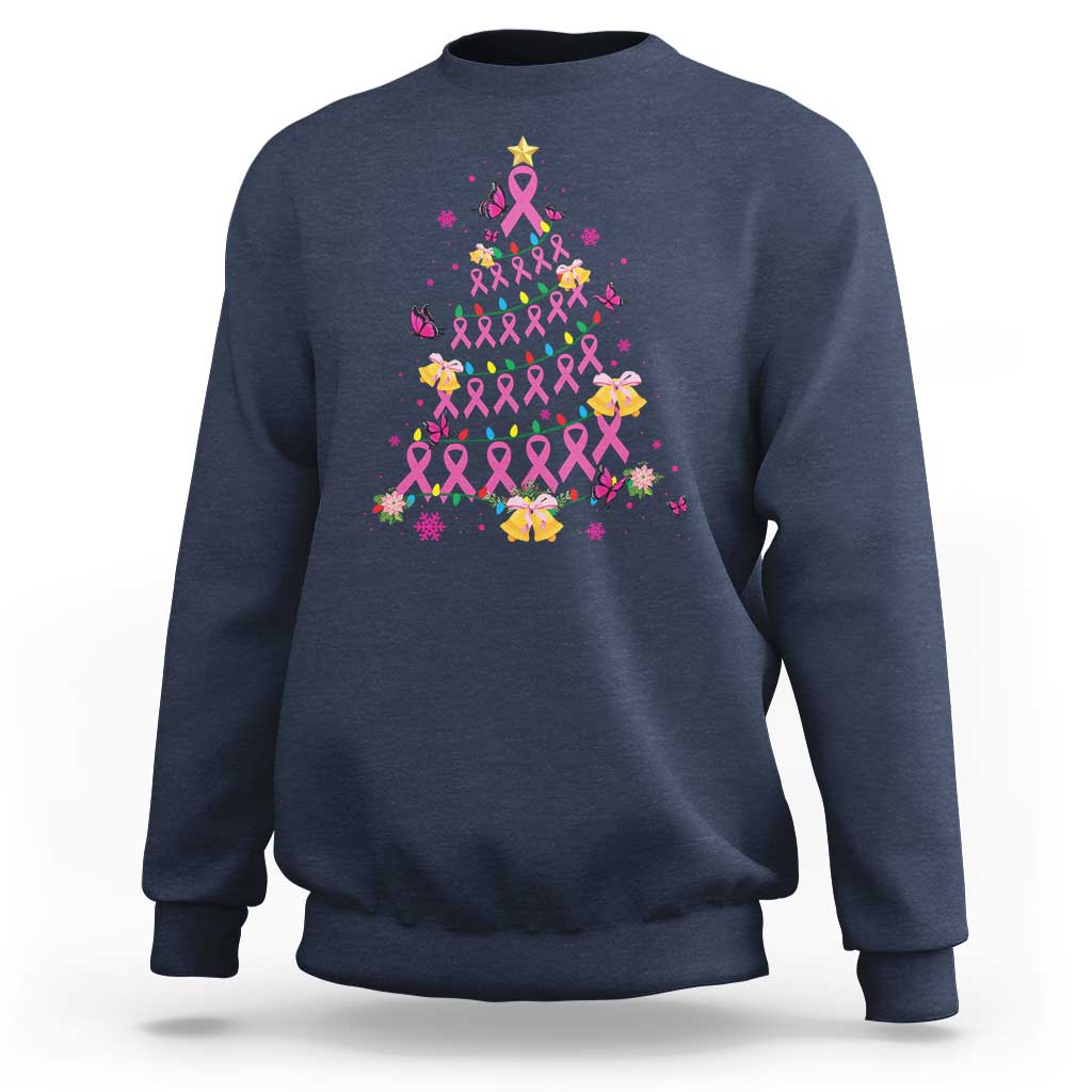 Christmas Breast Cancer Sweatshirt Pink Ribbon Xmas Tree - Wonder Print Shop