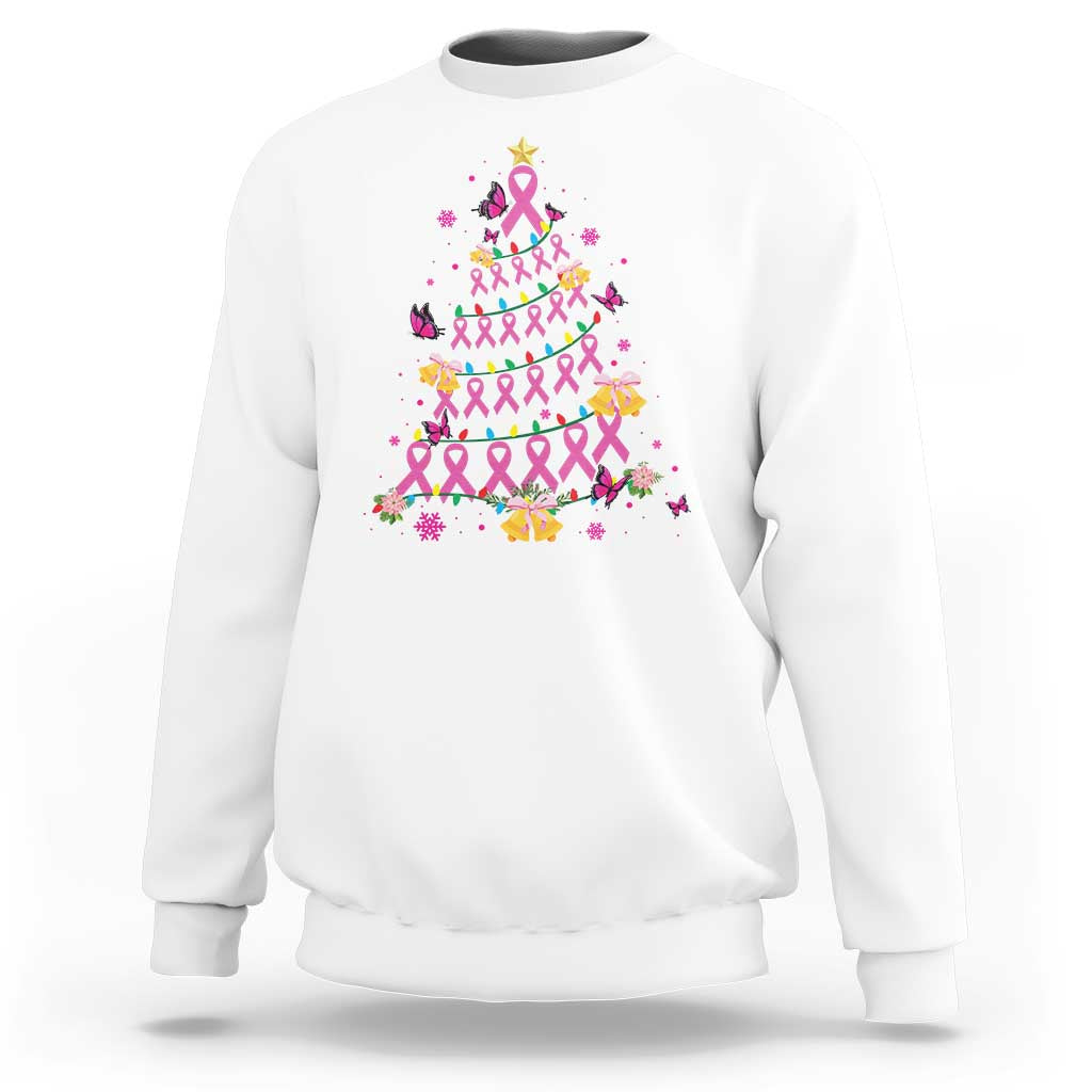 Christmas Breast Cancer Sweatshirt Pink Ribbon Xmas Tree - Wonder Print Shop
