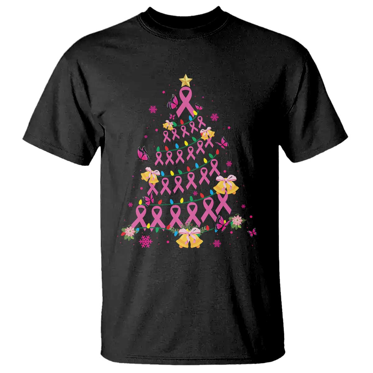 Christmas Breast Cancer T Shirt Pink Ribbon Xmas Tree - Wonder Print Shop
