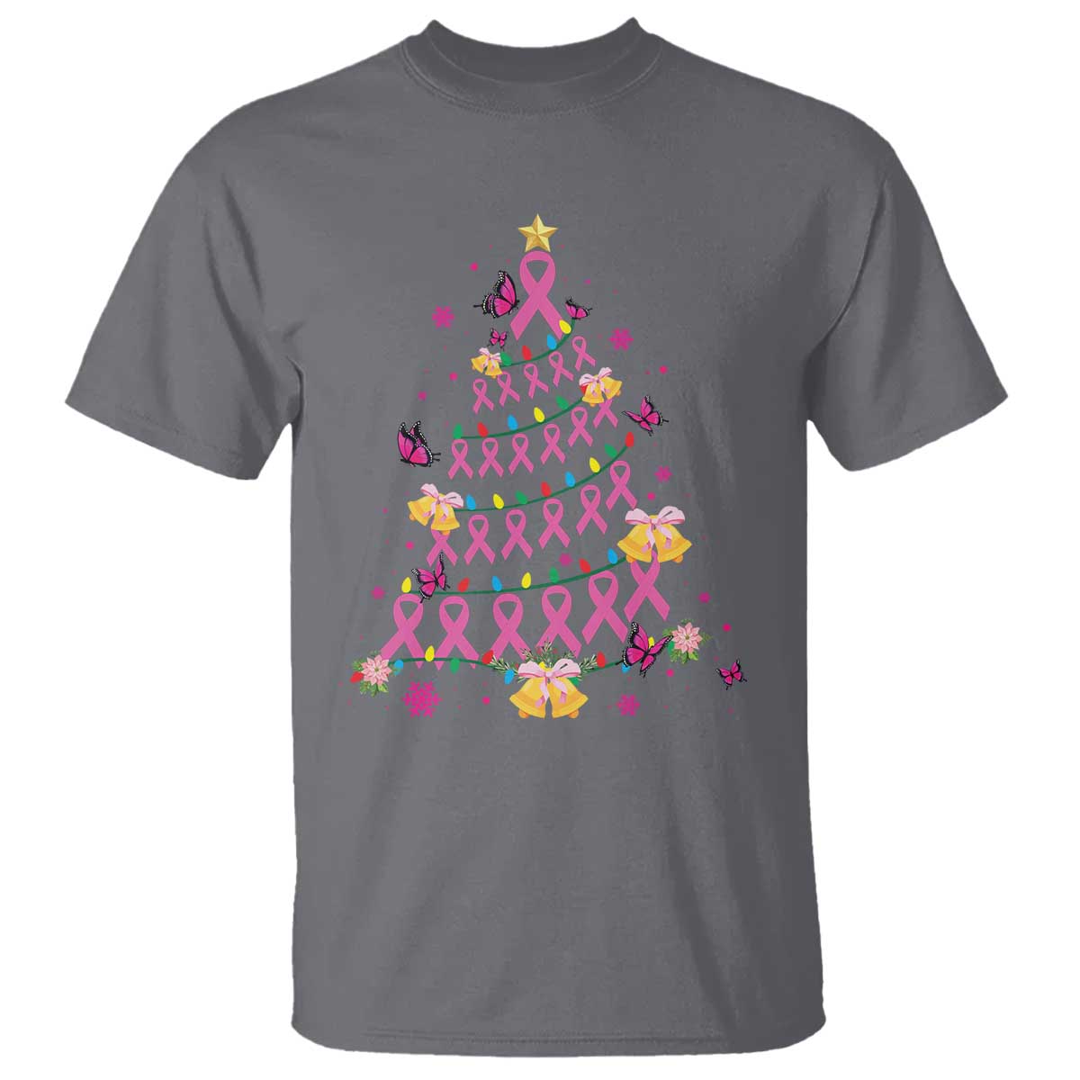 Christmas Breast Cancer T Shirt Pink Ribbon Xmas Tree - Wonder Print Shop