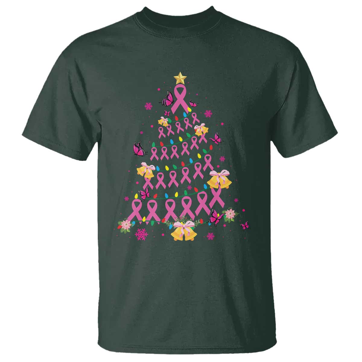 Christmas Breast Cancer T Shirt Pink Ribbon Xmas Tree - Wonder Print Shop