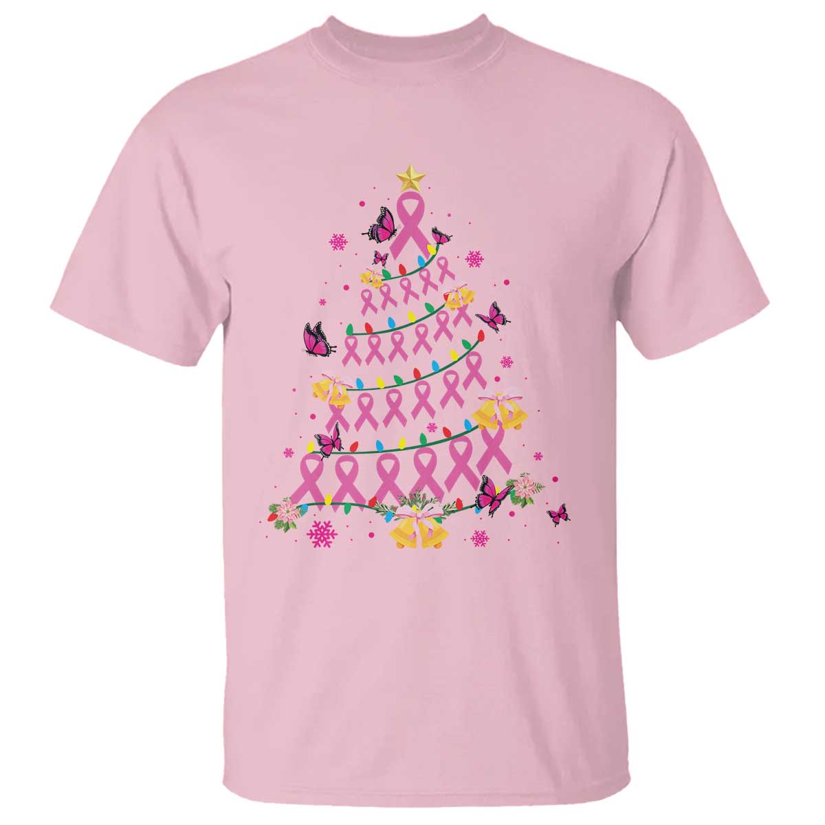 Christmas Breast Cancer T Shirt Pink Ribbon Xmas Tree - Wonder Print Shop