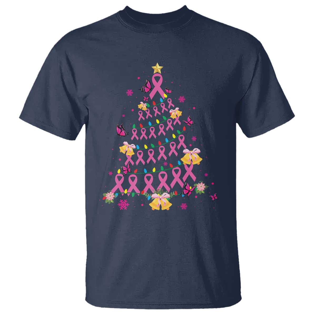 Christmas Breast Cancer T Shirt Pink Ribbon Xmas Tree - Wonder Print Shop