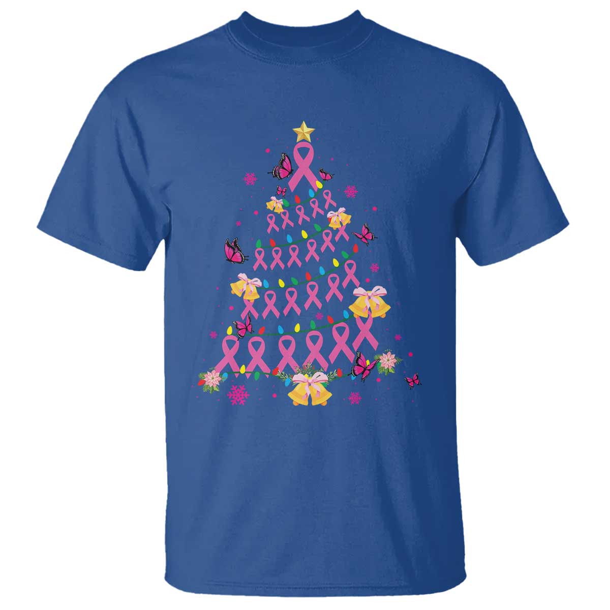 Christmas Breast Cancer T Shirt Pink Ribbon Xmas Tree - Wonder Print Shop