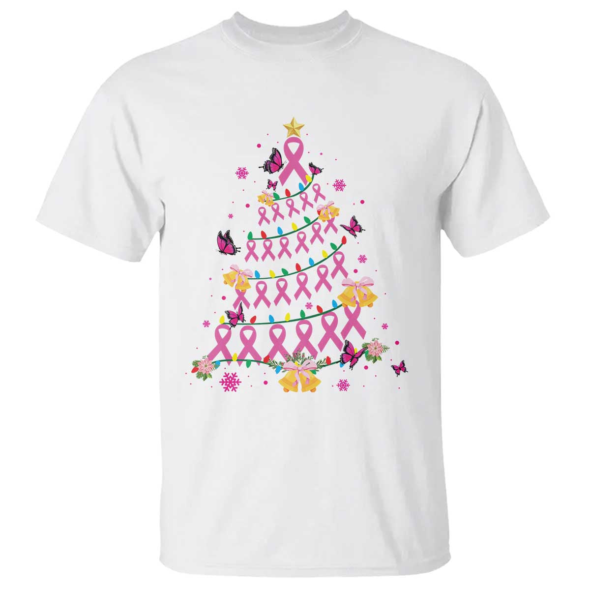Christmas Breast Cancer T Shirt Pink Ribbon Xmas Tree - Wonder Print Shop