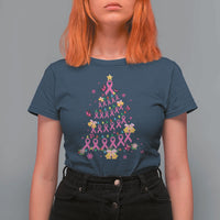 Christmas Breast Cancer T Shirt For Women Pink Ribbon Xmas Tree - Wonder Print Shop
