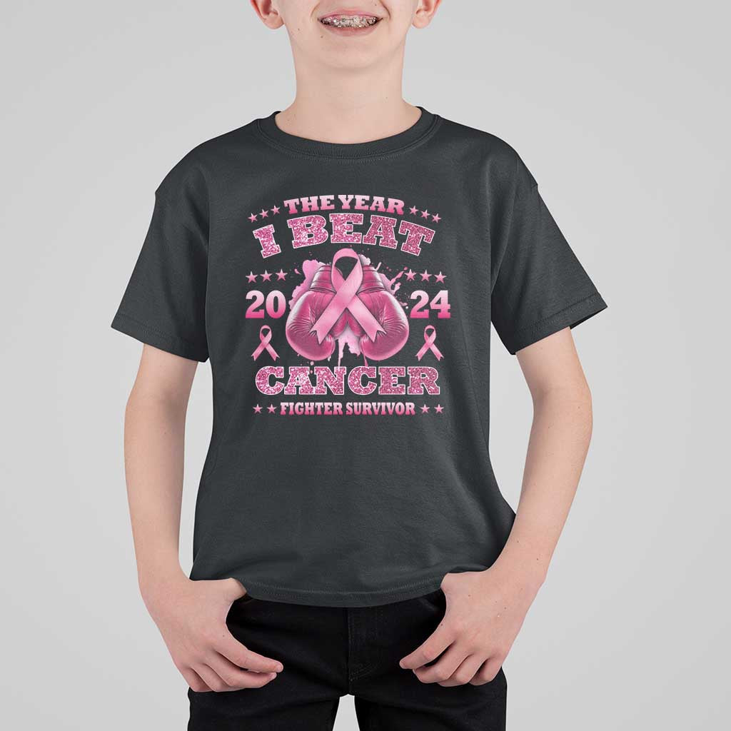The Year I Beat Cancer Boxing Gloves Fighter Survivor T Shirt For Kid - Wonder Print Shop