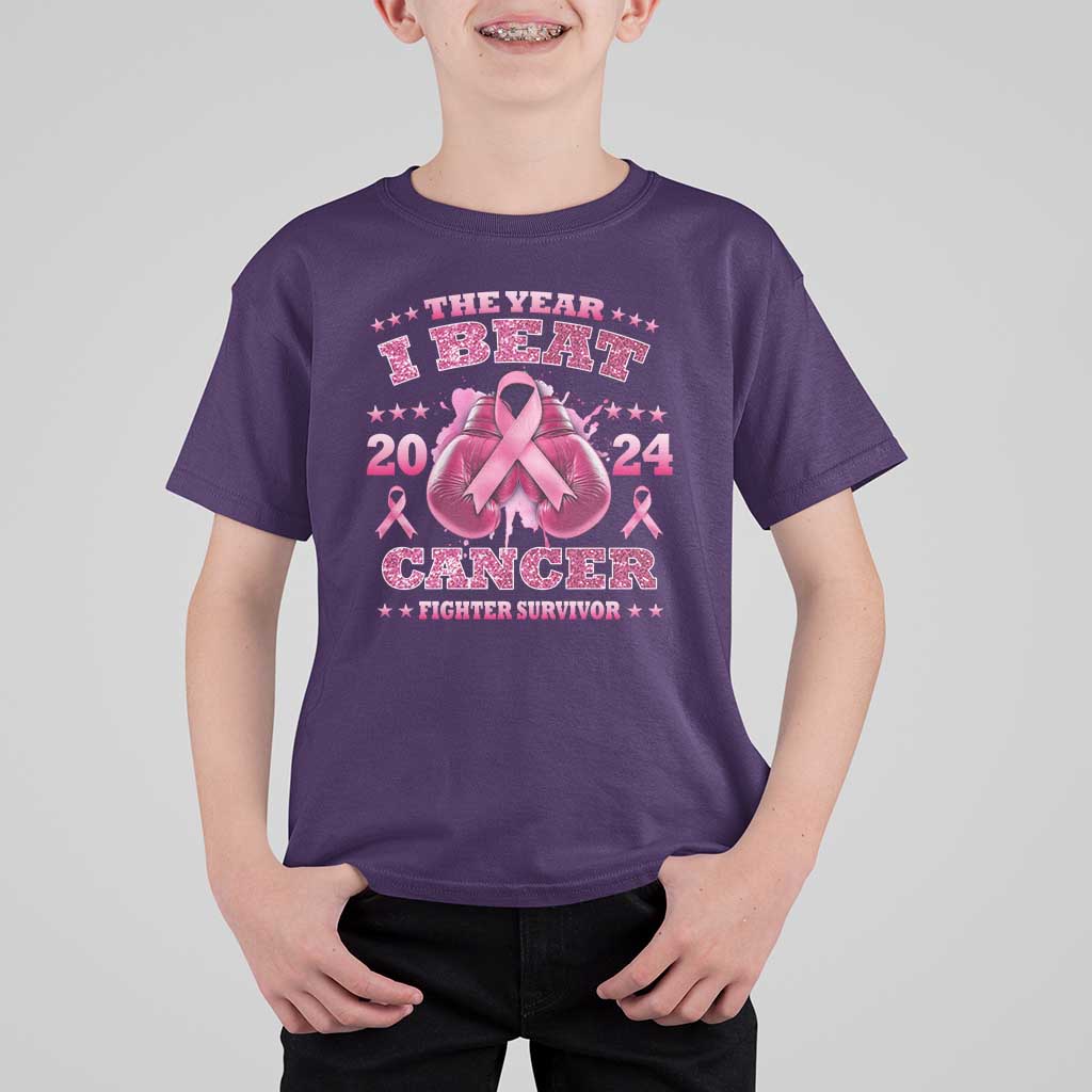 The Year I Beat Cancer Boxing Gloves Fighter Survivor T Shirt For Kid - Wonder Print Shop