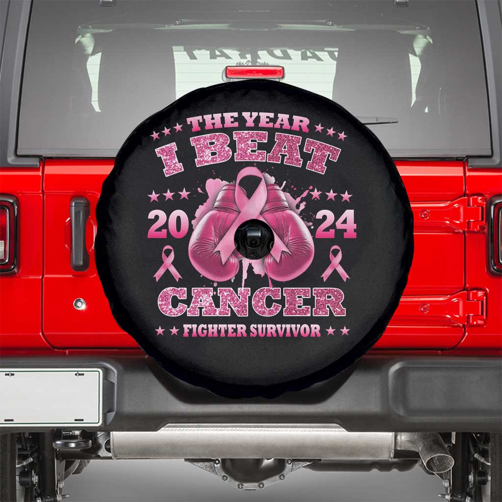 The Year I Beat Cancer Boxing Gloves Fighter Survivor Spare Tire Cover