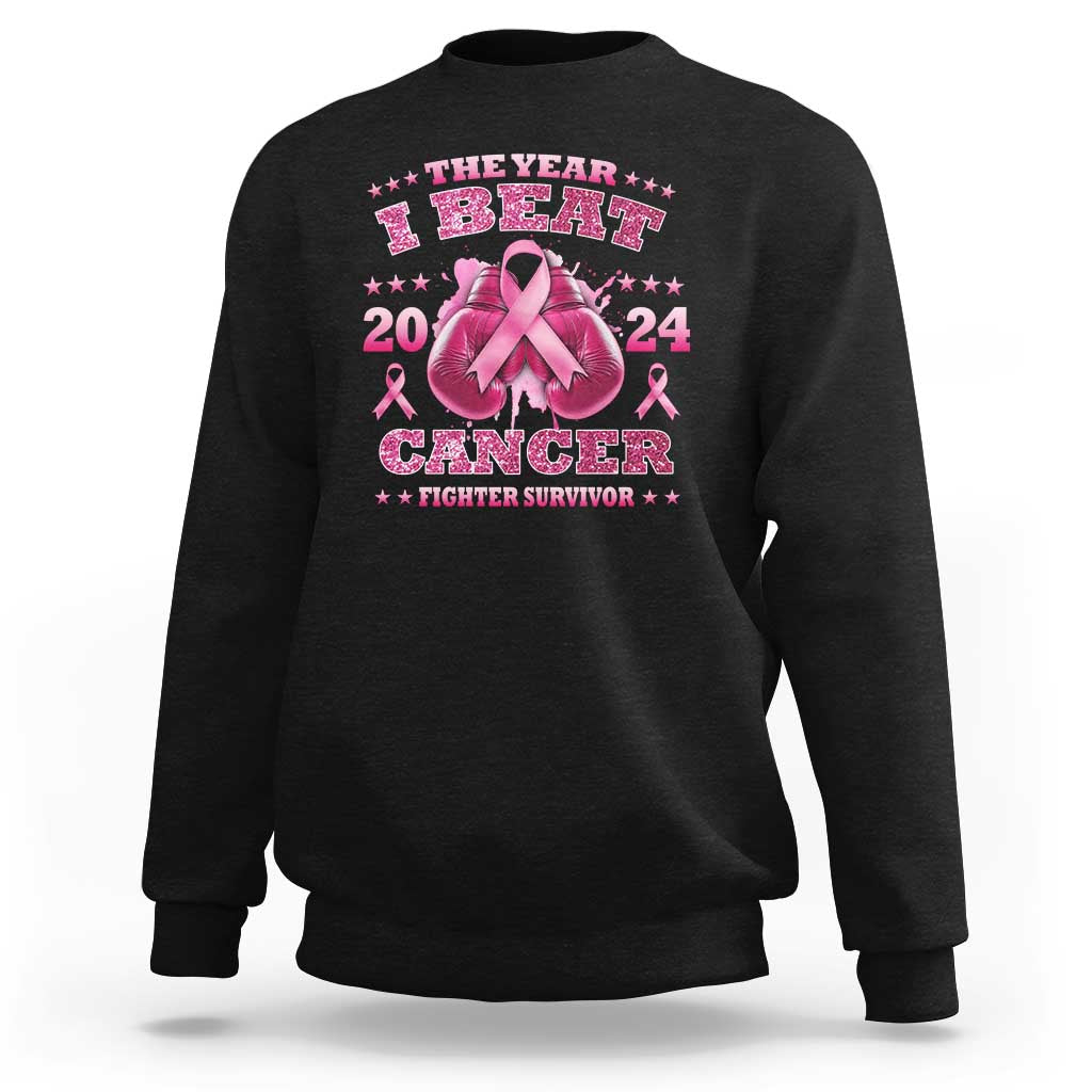 The Year I Beat Cancer Boxing Gloves Fighter Survivor Sweatshirt - Wonder Print Shop