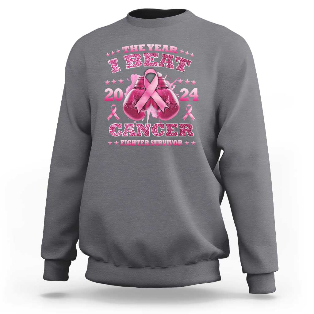 The Year I Beat Cancer Boxing Gloves Fighter Survivor Sweatshirt - Wonder Print Shop