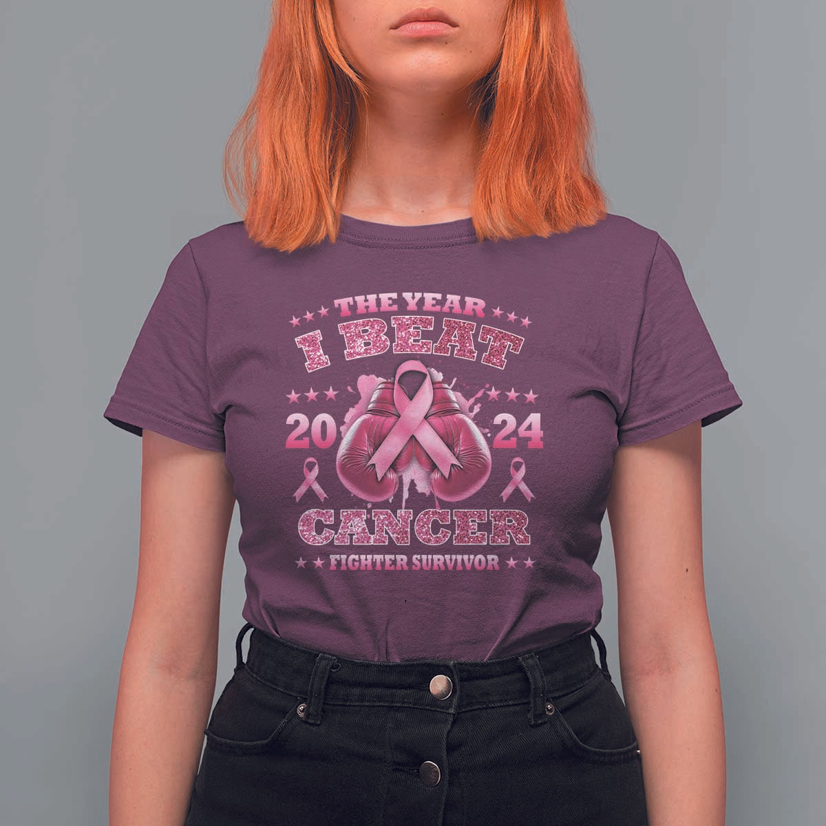 The Year I Beat Cancer Boxing Gloves Fighter Survivor T Shirt For Women - Wonder Print Shop