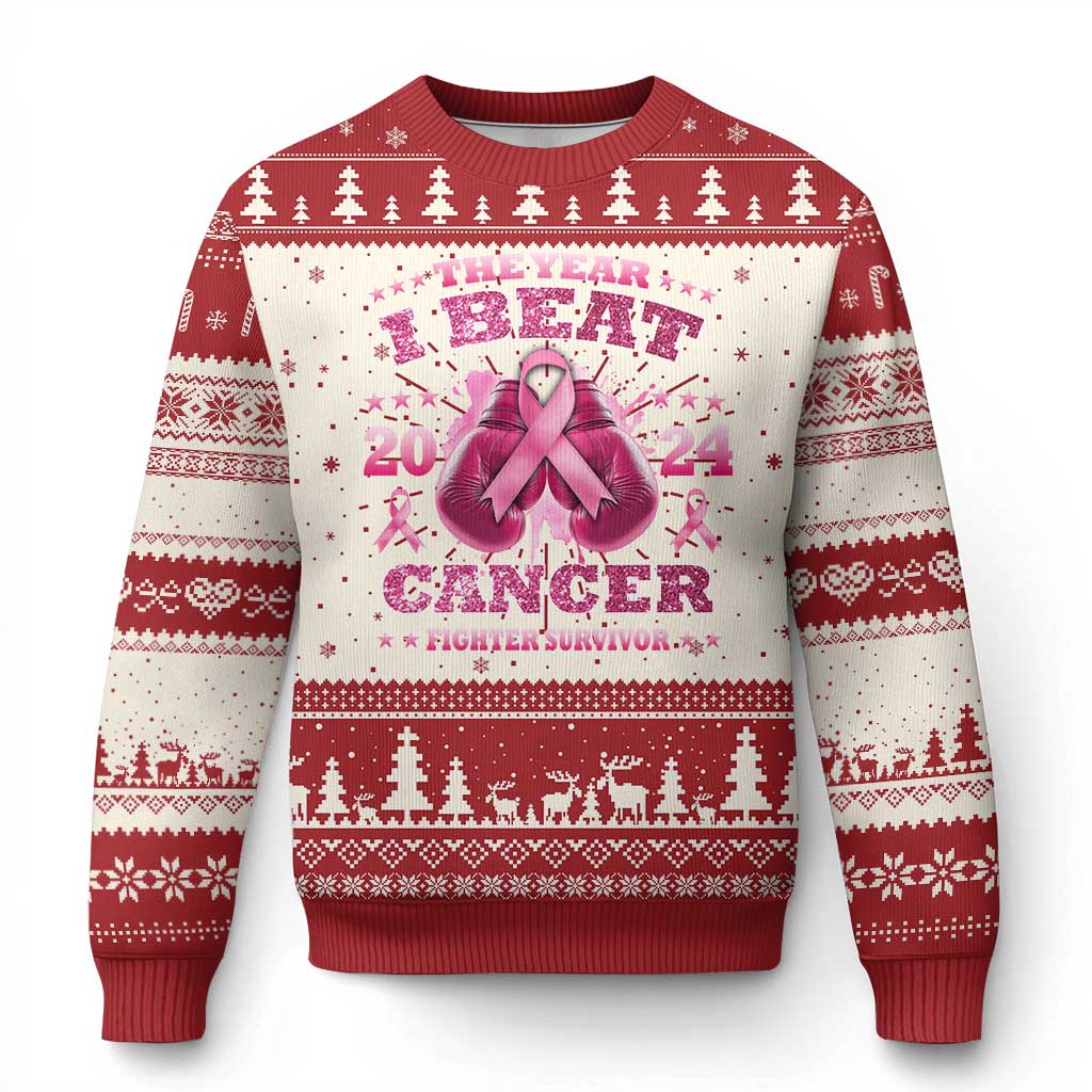 The Year I Beat Cancer Boxing Gloves Fighter Survivor Ugly Christmas Sweater - Wonder Print Shop