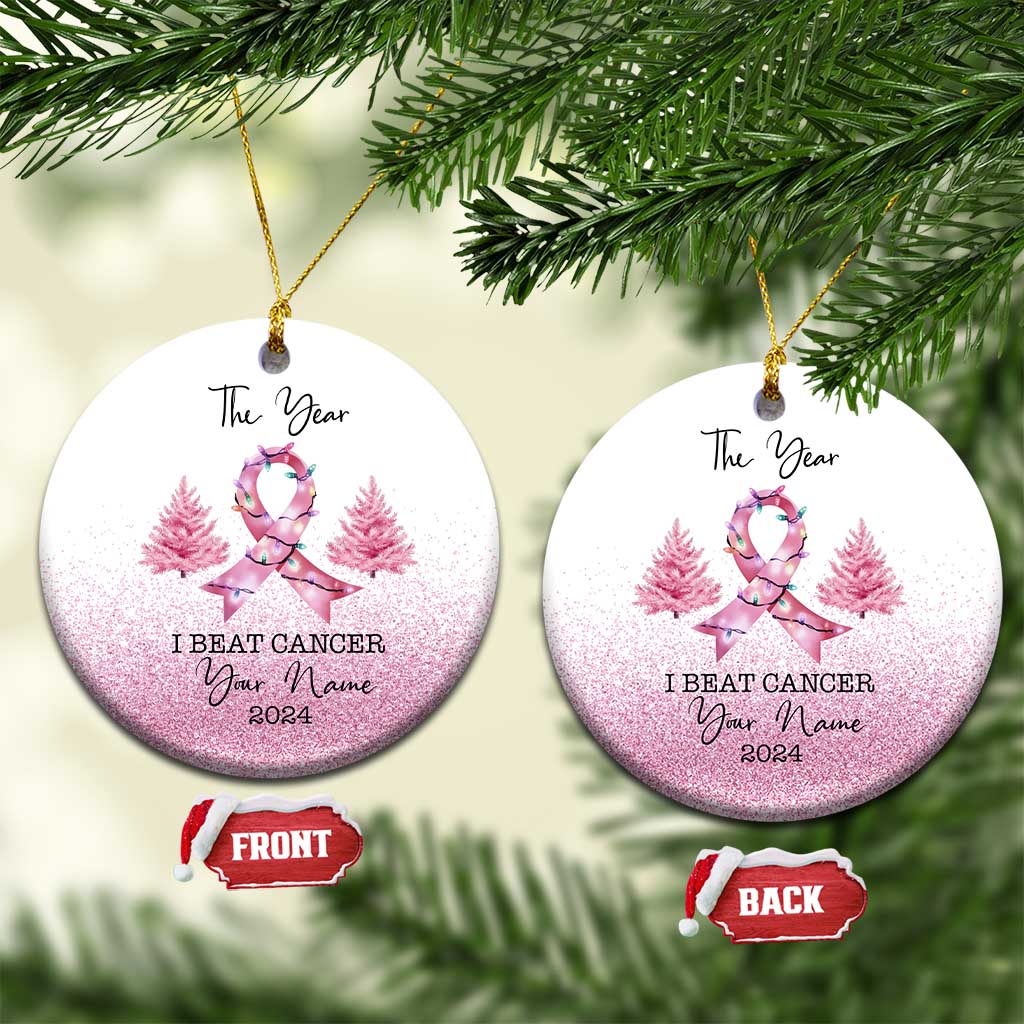 Personalize Christmas Breast Cancer Christmas Ornament Custom Name The Year I Beat Cancer - Wonder Print Shop