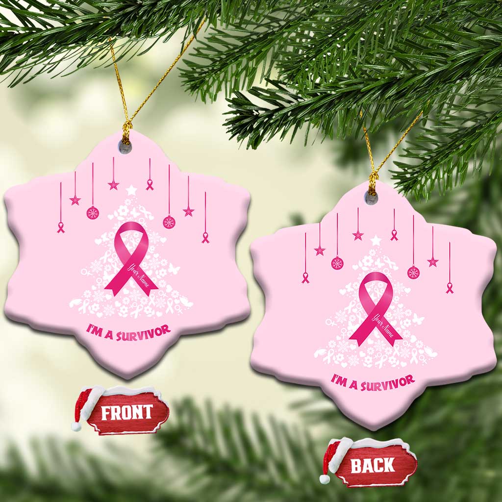 Christmas Breast Cancer Christmas Ornament I Am Warrior Pink Ribbon Christmas Tree - Wonder Print Shop