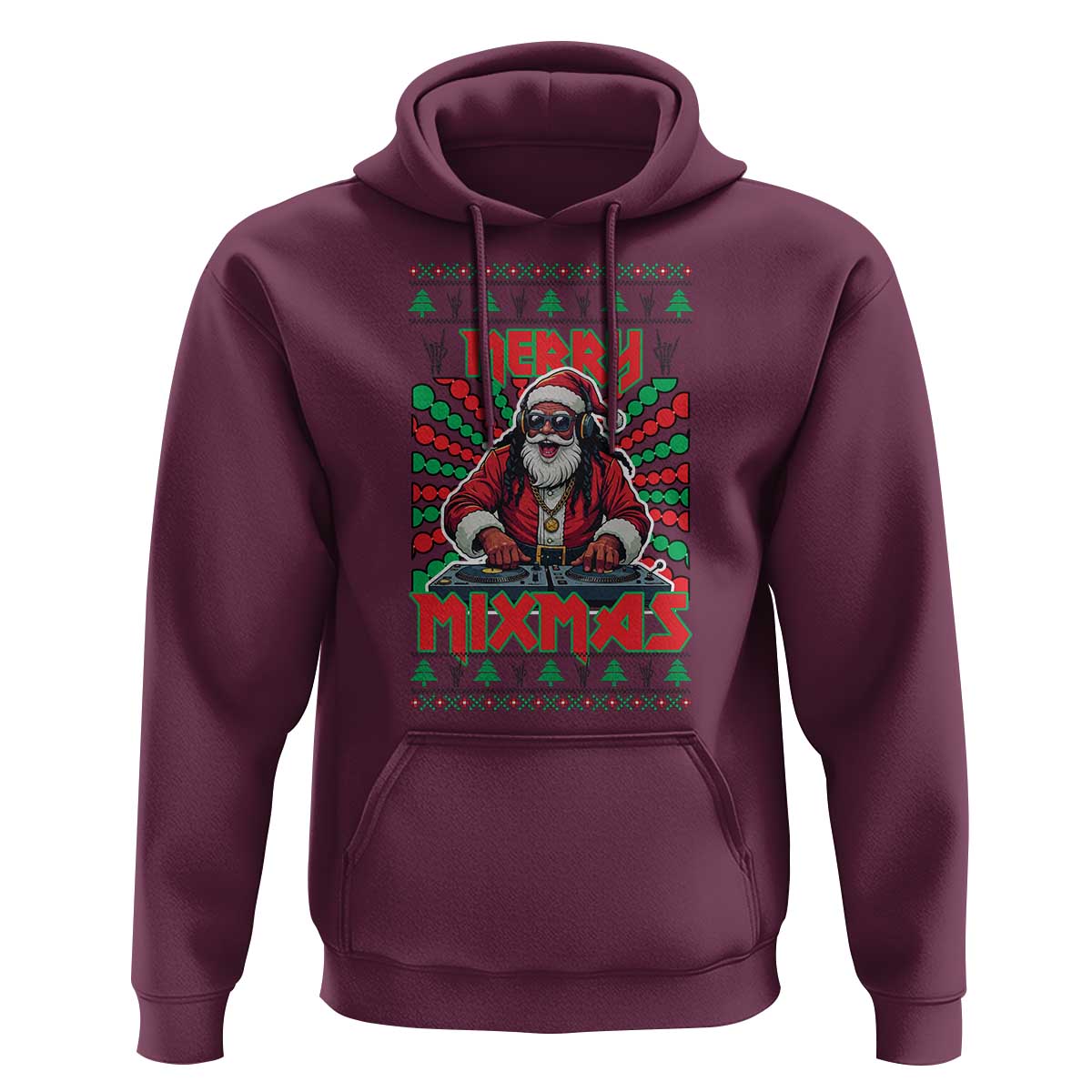 Funny Xmas Party Hoodie Merry Mixmas Santa DJ