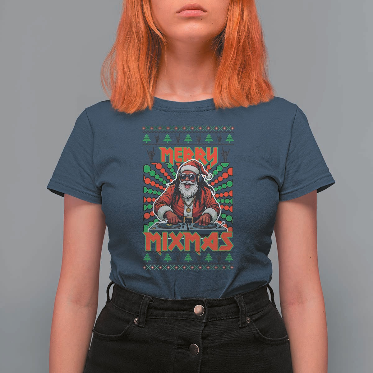 Funny Xmas Party T Shirt For Women Merry Mixmas Santa DJ - Wonder Print Shop