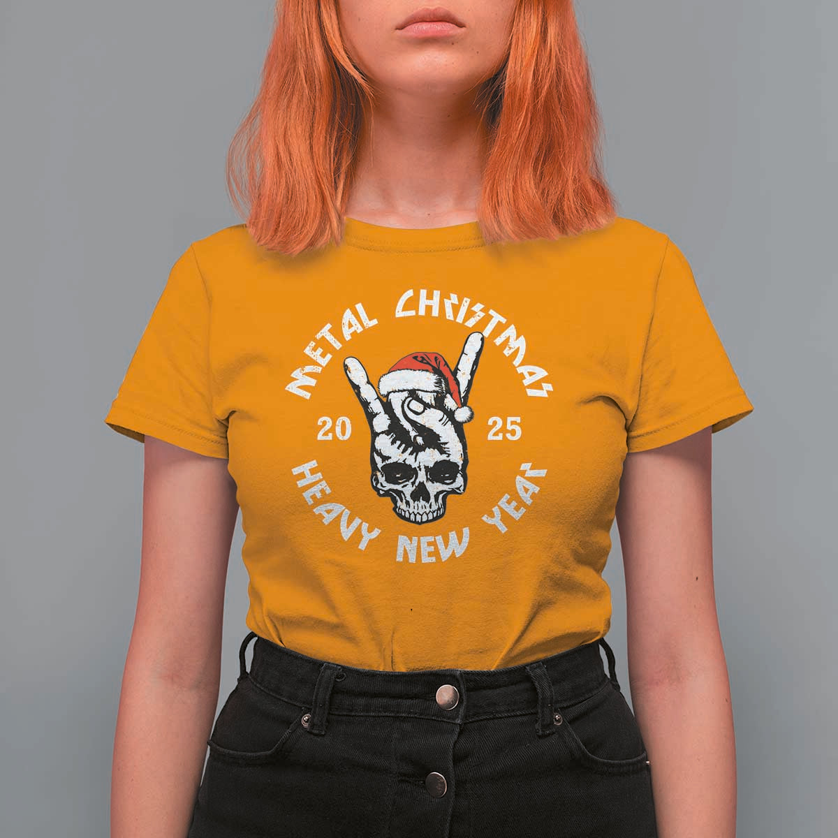 Funny Heavy Metal T Shirt For Women Metal Christmas Heavy New Year Rock Hand Sign - Wonder Print Shop