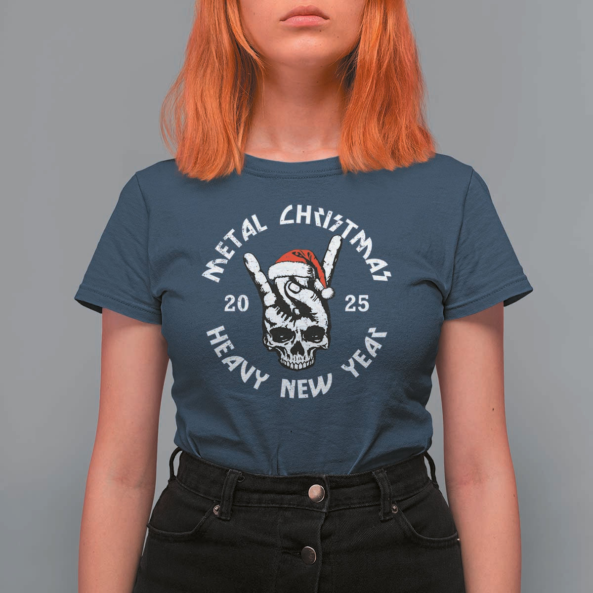 Funny Heavy Metal T Shirt For Women Metal Christmas Heavy New Year Rock Hand Sign - Wonder Print Shop
