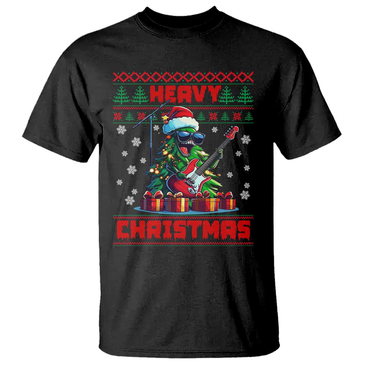 Funny Heavy Christmas Rock Band Guitarist T Shirt - Wonder Print Shop