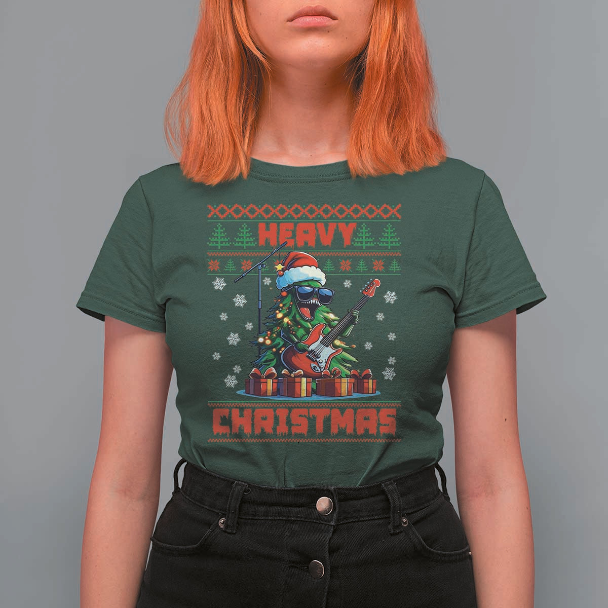Funny Heavy Christmas Rock Band Guitarist T Shirt For Women - Wonder Print Shop
