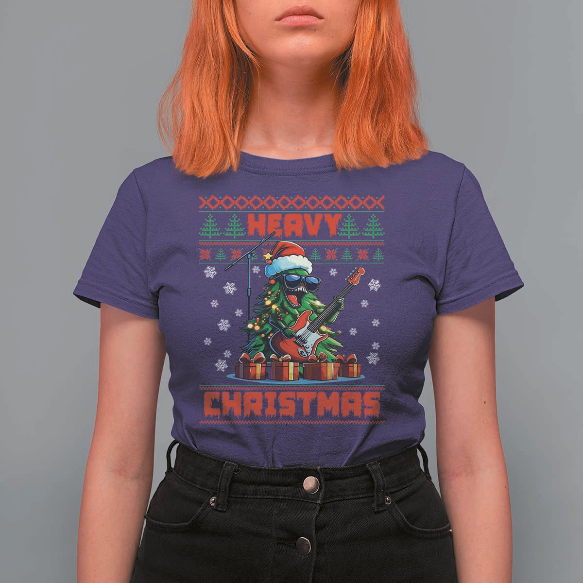 Funny Heavy Christmas Rock Band Guitarist T Shirt For Women - Wonder Print Shop