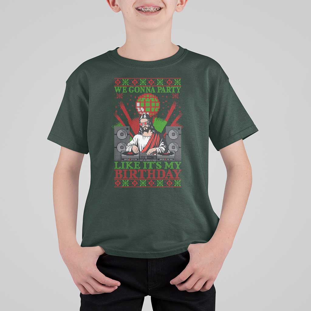 Funny Christmas Party DJ Jesus T Shirt For Kid We Gonna Party Like It's My Birthday - Wonder Print Shop