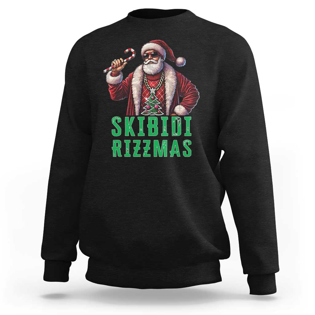 Funny Xmas Sweatshirt Skibidi Rizzmas Cool Santa Gangsta - Wonder Print Shop