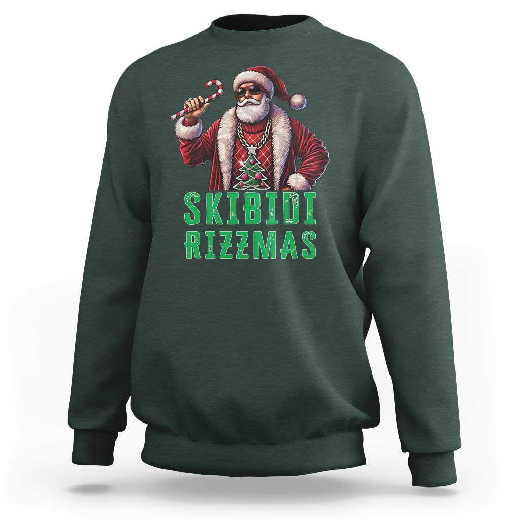 Funny Xmas Sweatshirt Skibidi Rizzmas Cool Santa Gangsta - Wonder Print Shop