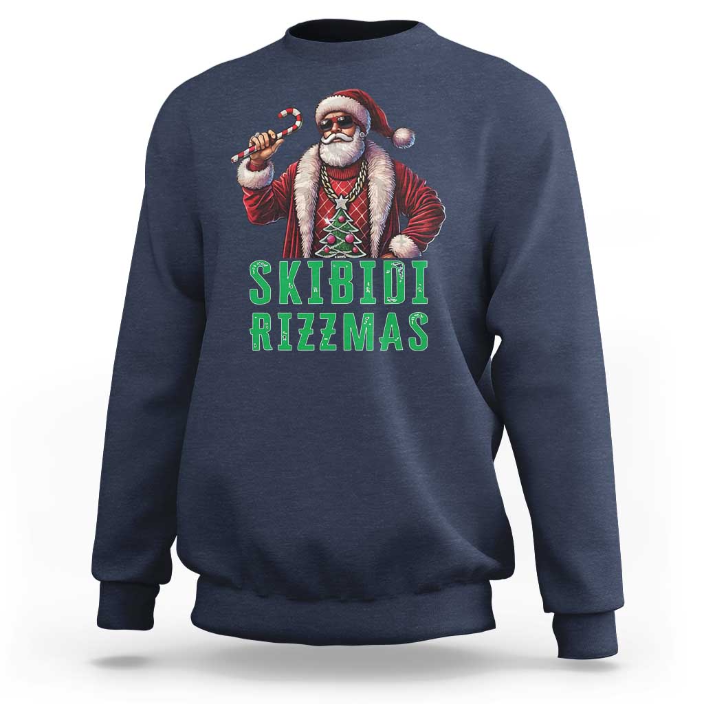 Funny Xmas Sweatshirt Skibidi Rizzmas Cool Santa Gangsta - Wonder Print Shop