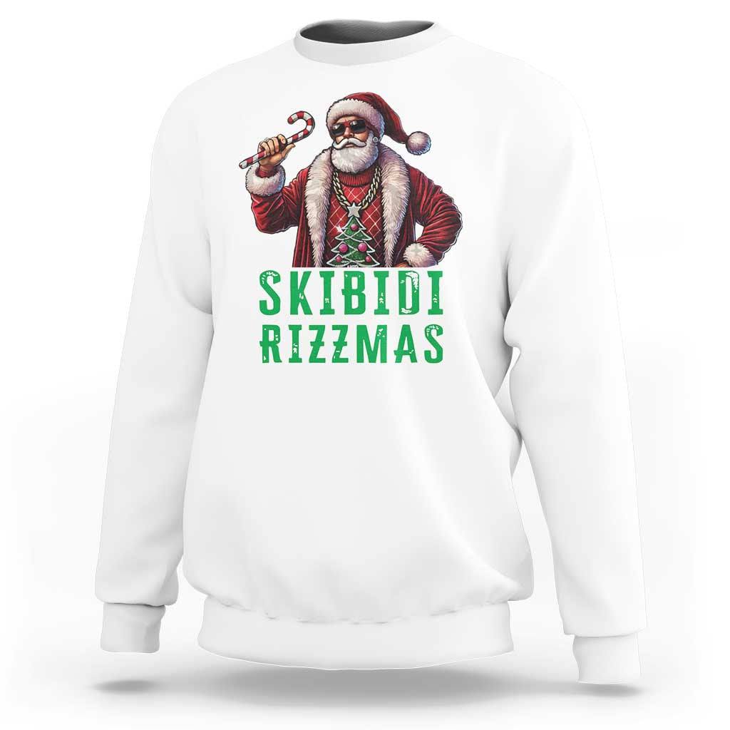 Funny Xmas Sweatshirt Skibidi Rizzmas Cool Santa Gangsta - Wonder Print Shop