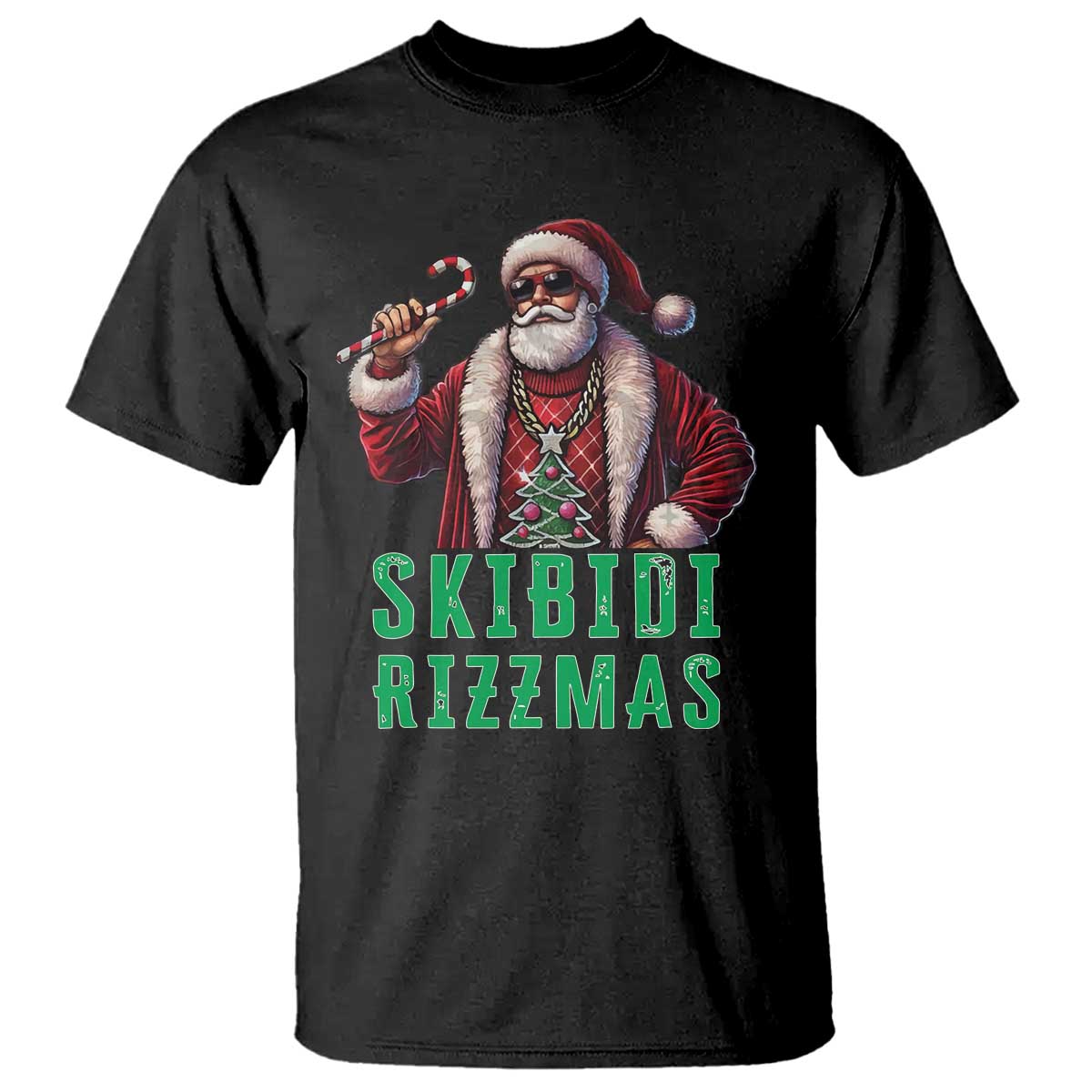Funny Xmas T Shirt Skibidi Rizzmas Cool Santa Gangsta - Wonder Print Shop